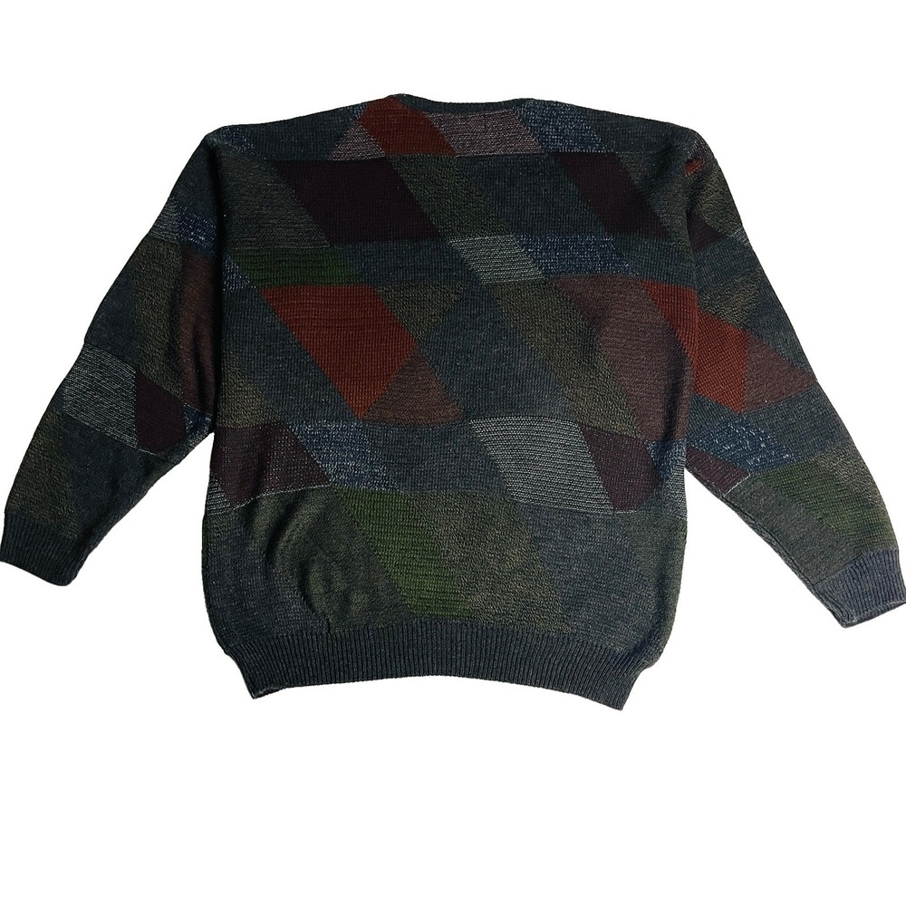 Vintage Serafini Sweater Men's L 90s Geometric Patchwork Coogi Style Knit